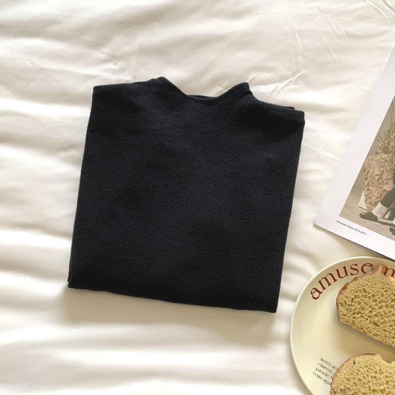 Весенняя мягкая восковая молочно-желтая вязаная базовая рубашка женская простая однотонная кофта с маленьким воротником-стойкой внутренний свитер