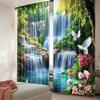 2 шт. штор с живописным узором «Водопад и голубь», дизайн для украшения окон гостиной и спальни, шторы с кулиской