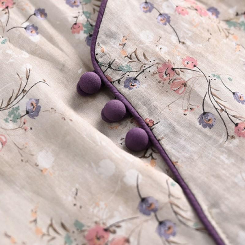 Johnature Женское винтажное платье с цветочным принтом и пуговицей на стойке с коротким рукавом, летнее платье в китайском стиле