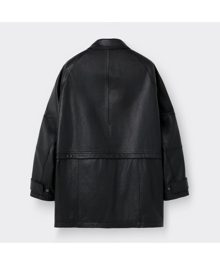 Customellow Black Leather Long Coat Cwuds26112Bkx