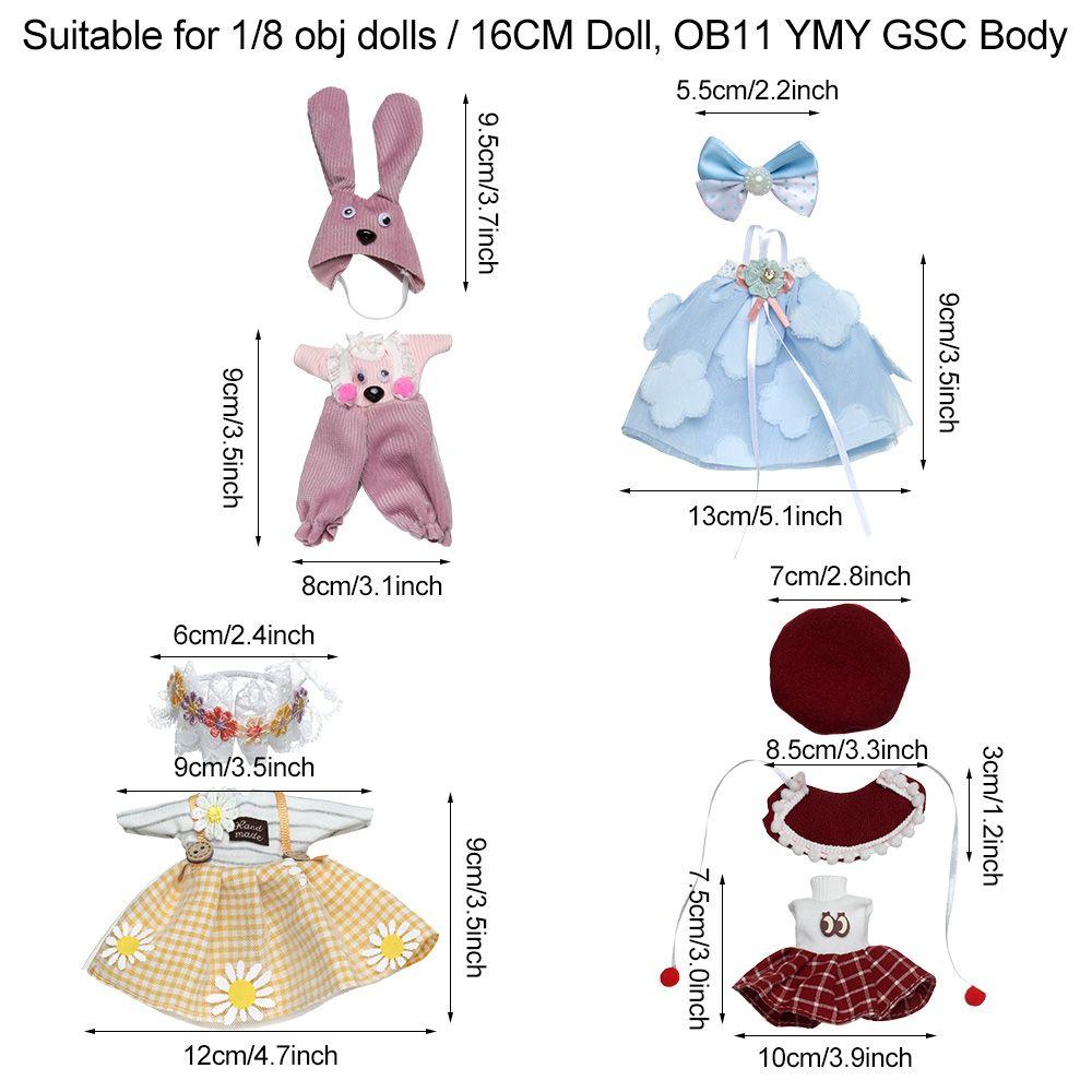 16CM Doll Clothes Suit Lace Princess Dress Headwear Cute Hoodies Skirt Overall Vest Hat OB11 Clothes Outfit 1/8BJD Accessories