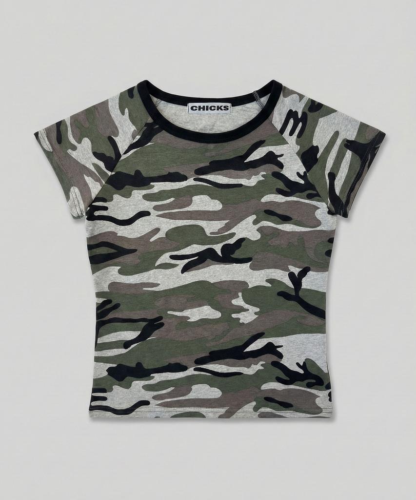 CHICKS Camo Slim Fit Basic T-Shirt Khaki