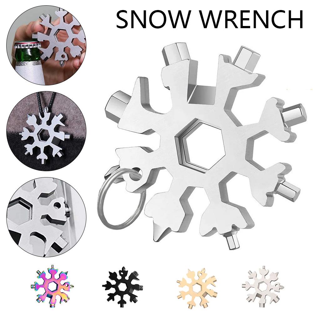 18 In 1 Universal Screw Wrench Snowflake Camp Key Ring Outdoor Wrench Hexagon Wrench Pocket Tool Corkscrew Tools for Reparing