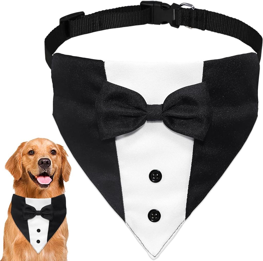 Dog tuxedo, dog suit, dog wedding bandana, necktie, adjustable tuxedo