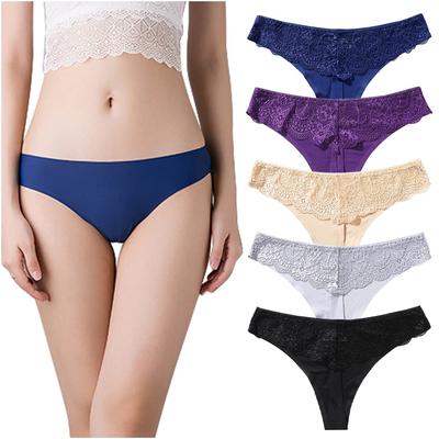 HINICE Кружевные Бесшовные Сексуальные Трусики Т-Бэк, Кружево, Бесшовные, Трусики с Низкой Посадкой, Нескользящая Посадка, 5 штук (Размер L)