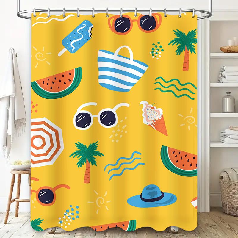 Summer Shower Curtain Set Bright Colorful Watermelon Bath Curtains with Sunglasses Decor for Bathroom 72 x 78 inches (183 cm X 2