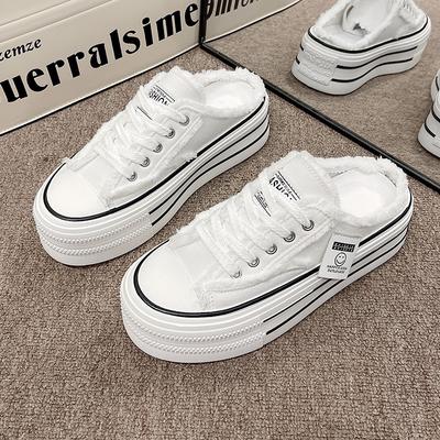 Женские туфли-баотоу осенние новые с круглым носком на шнуровке парусиновые туфли без каблука ленивые на толстой подошве полусабо