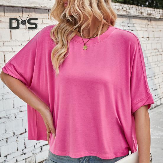 Женская летняя футболка с круглым вырезом и рукавом «летучая мышь», свободный крой, однотонная летняя повседневная футболка-пуловер, топы на каждый день