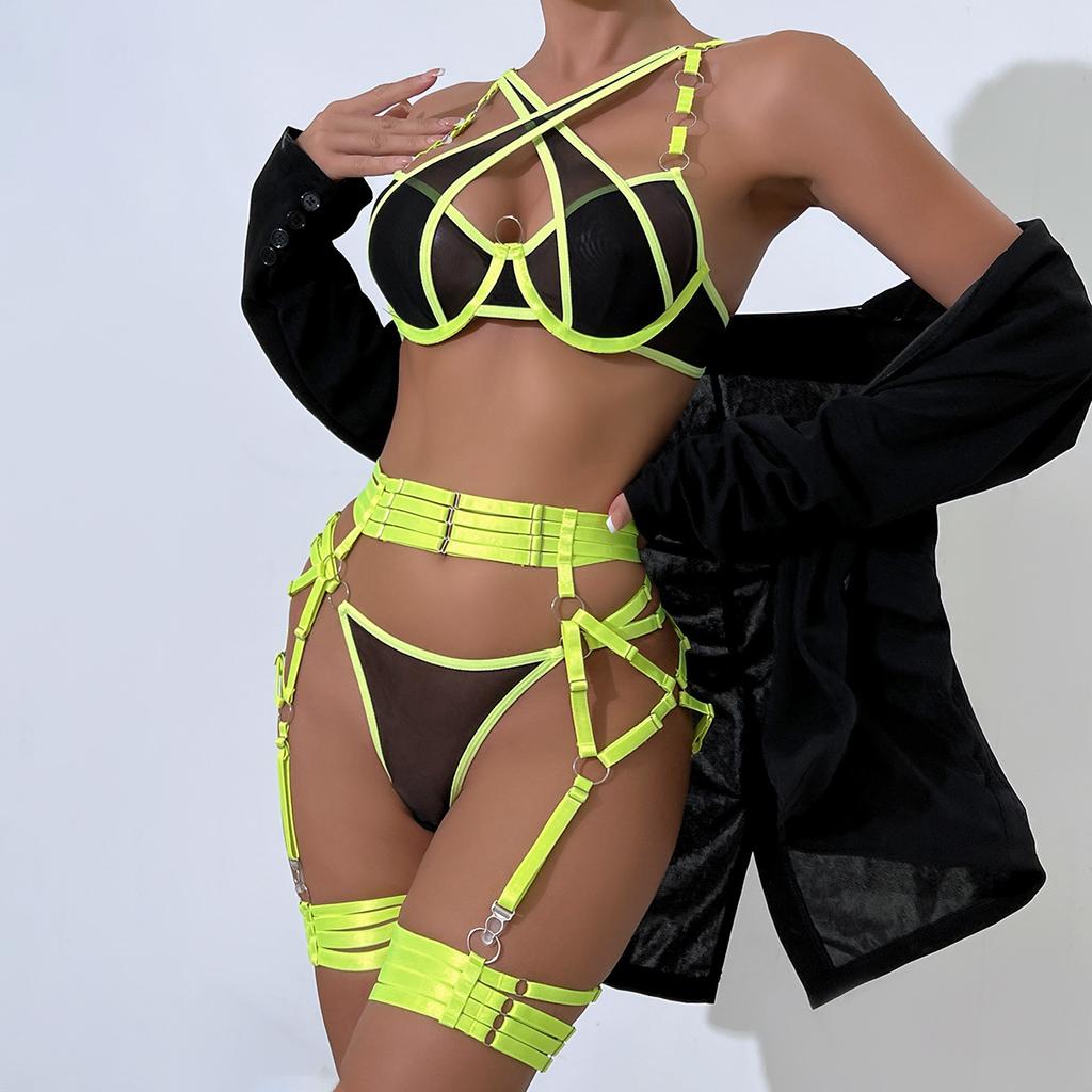 Sexy Lingerie Three-Piece Cross Stitching Underwear Sexy Suit