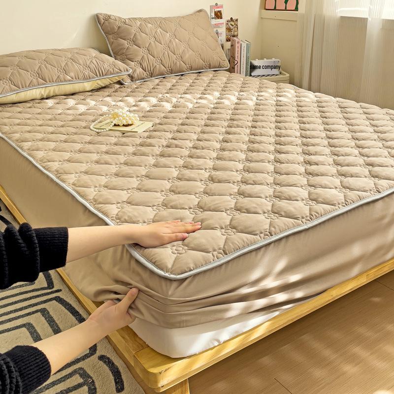 Облачно-хлопковая, приятная для кожи, утолщенная, облегающая простыня: Однотонный, 100% хлопок, Нескользящий, Можно стирать в машине.