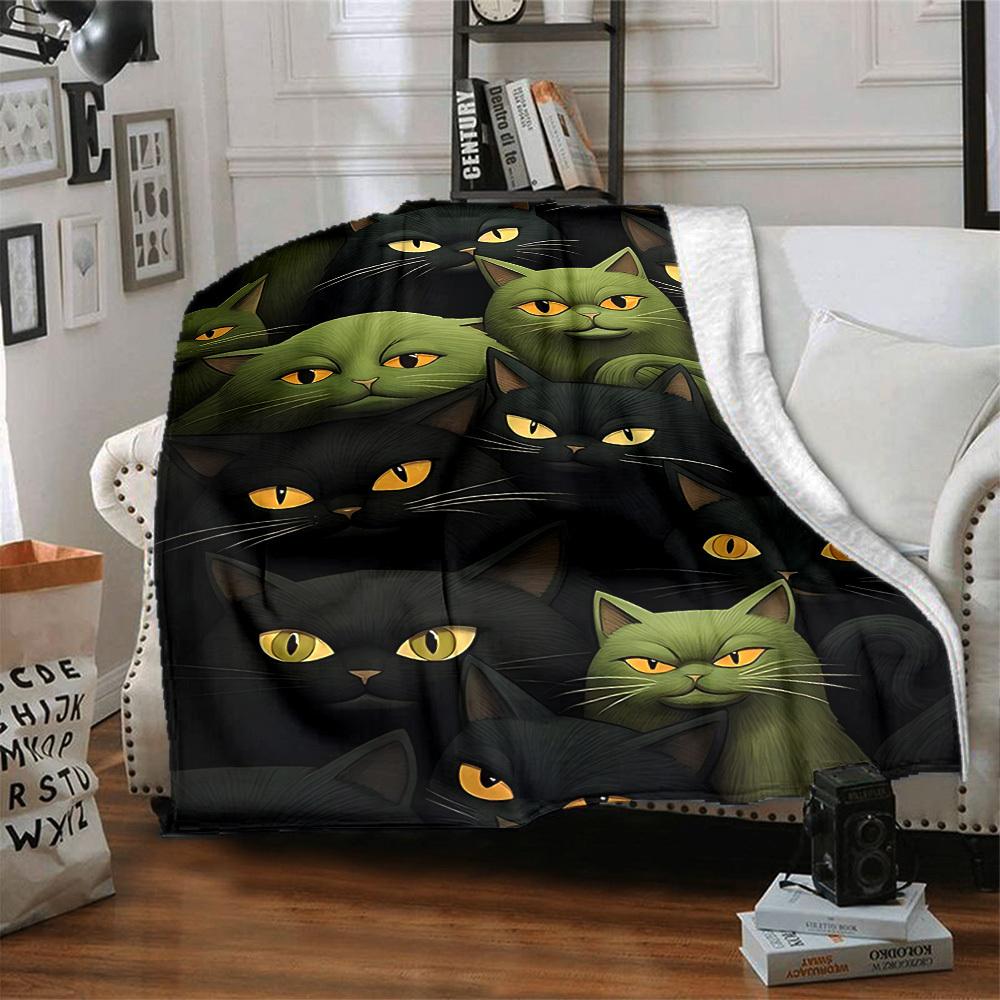 1pc Cat Kitty Print Blanket - Lightweight Flannel Blanket For Sofa, Bed, Living Room, Office, Outdoor Travel, Camping, Soft 002