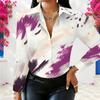 Women Plus Size Blue Marble Printed Collared Long Sleeve Button Front Shirt
