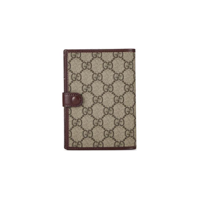 Gucci GG Retro Series Логотип для пресбиопии Застежка-кнопка Холст и Кожа Держатель для карт Кошелек Сумка для паспорта Мужской Бордовый и Коричневый