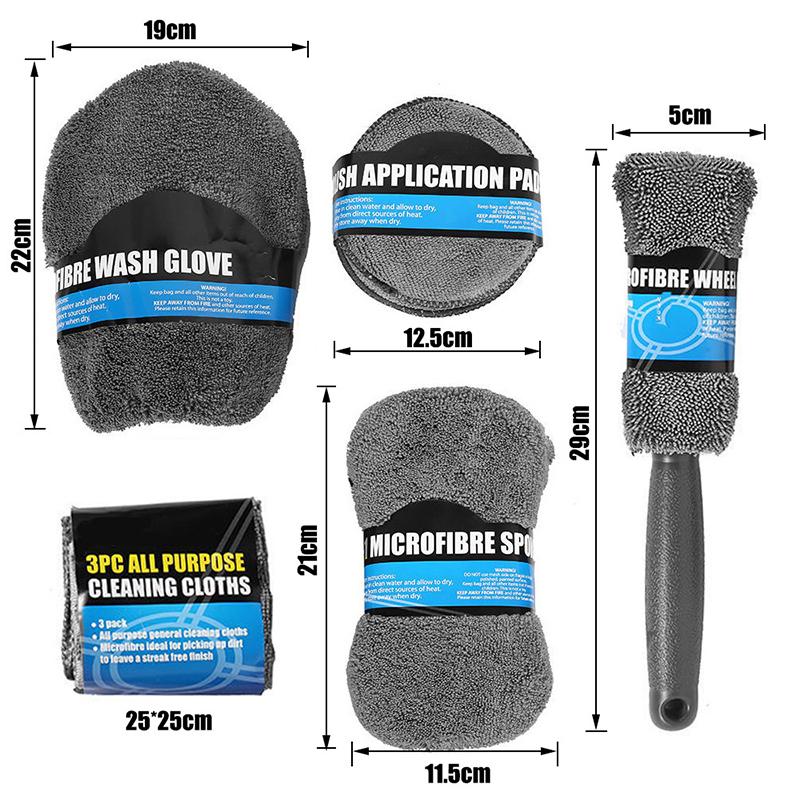 9 шт., наборы для чистки автомойки, полотенца из микрофибры, румяна, губка для мытья, перчатки, аппликатор для ухода за полировкой, подушечки для автодетейлинга, моющие средства