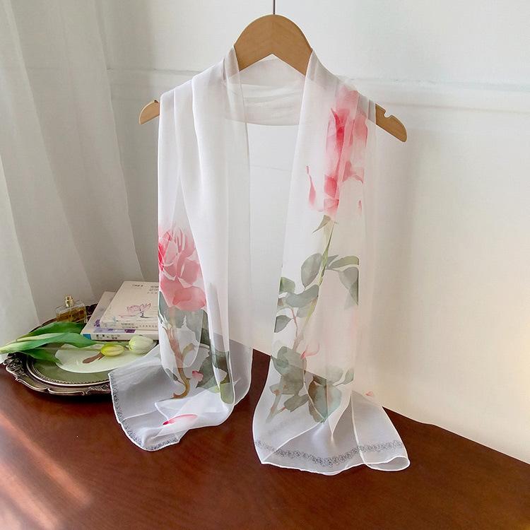 Spring Style Cicada Wings Long Silk Scarf for Women Spring and Autumn Thin Style Fashionable and Versatile Georgette Multi-color Printed Long Scarf