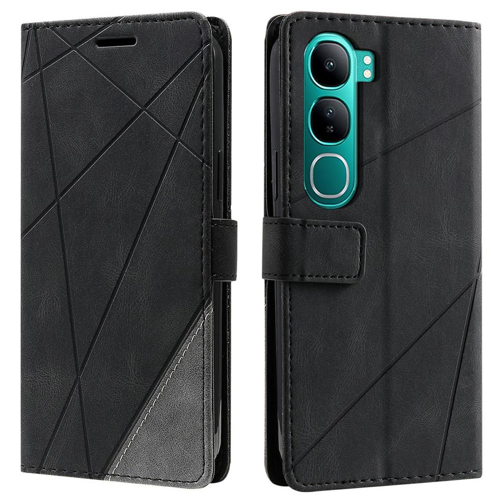 Phone Case For Vivo Y300 5G/V40 Lite (Indonesia) 4G/5G Imprinted Lines PU Leather Splicing Wallet Cover