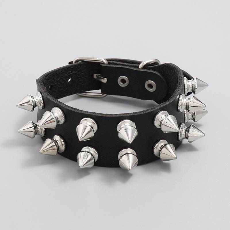 European and American Punk Style 2 Row Spiked Leather Bracelet Personality Trend Rock Men's Bracelet Bracelet