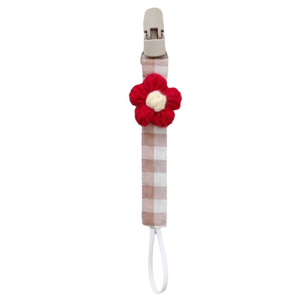 Plastic Flower Dummy Nipple Holder Plaid Embroidery Pacifier Clips Retro Baby Pacifier Chain Girls