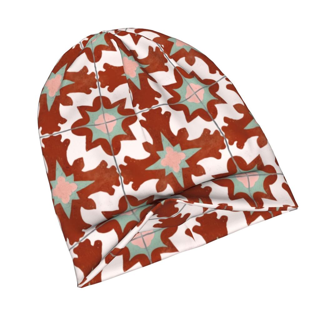2D Flat Printing Spanish Tile 3 Terracotta And Sage Stylish Adult Beanie for Layering with Fall Or Winter Outfits Brings Relaxed Charm to Streetwear O