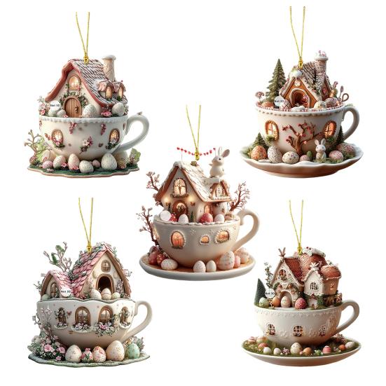 1 шт/5 шт пасхальные кофейные чашки украшения домик шоколадная кружка кролик домик подвеска 2D акриловая кружка горячего какао весеннее украшение для праздничного домашнего декора