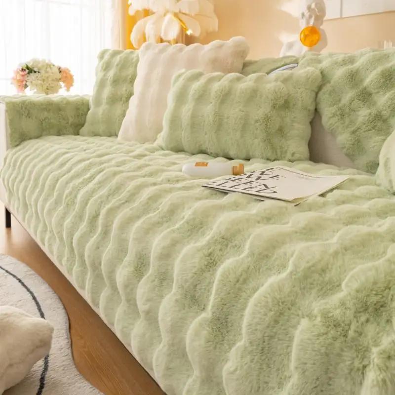 Мягкий плюшевый коврик для дивана с кроликом, зимняя теплая подушка для дивана для гостиной, утолщенный пылезащитный защитный чехол для мебели, домашний декор