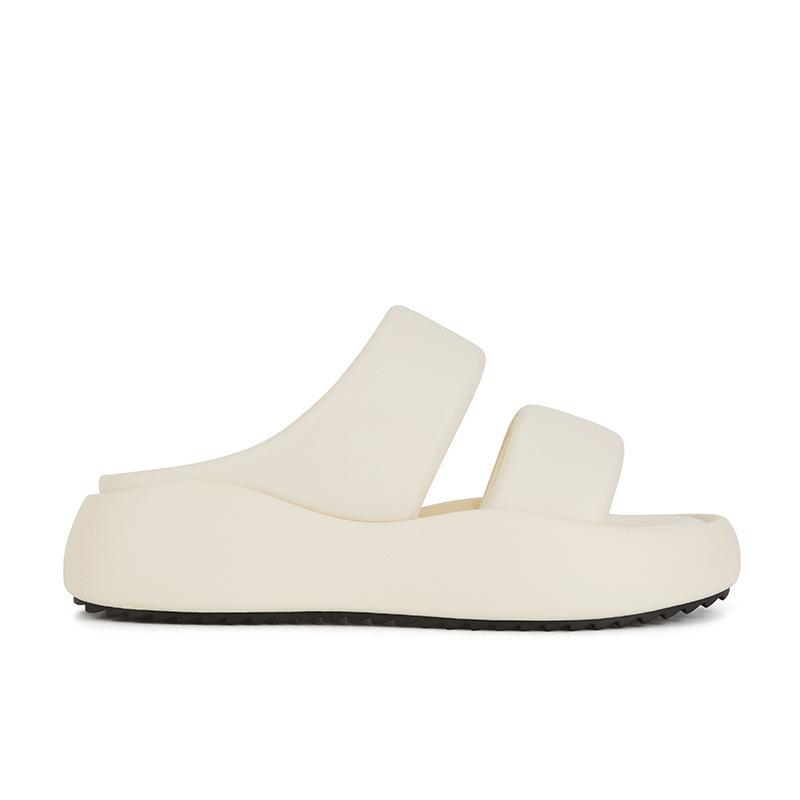 Leather version cloud bubble double belt bread casual thick bottom heightening slippers women's summer wear cool slippers