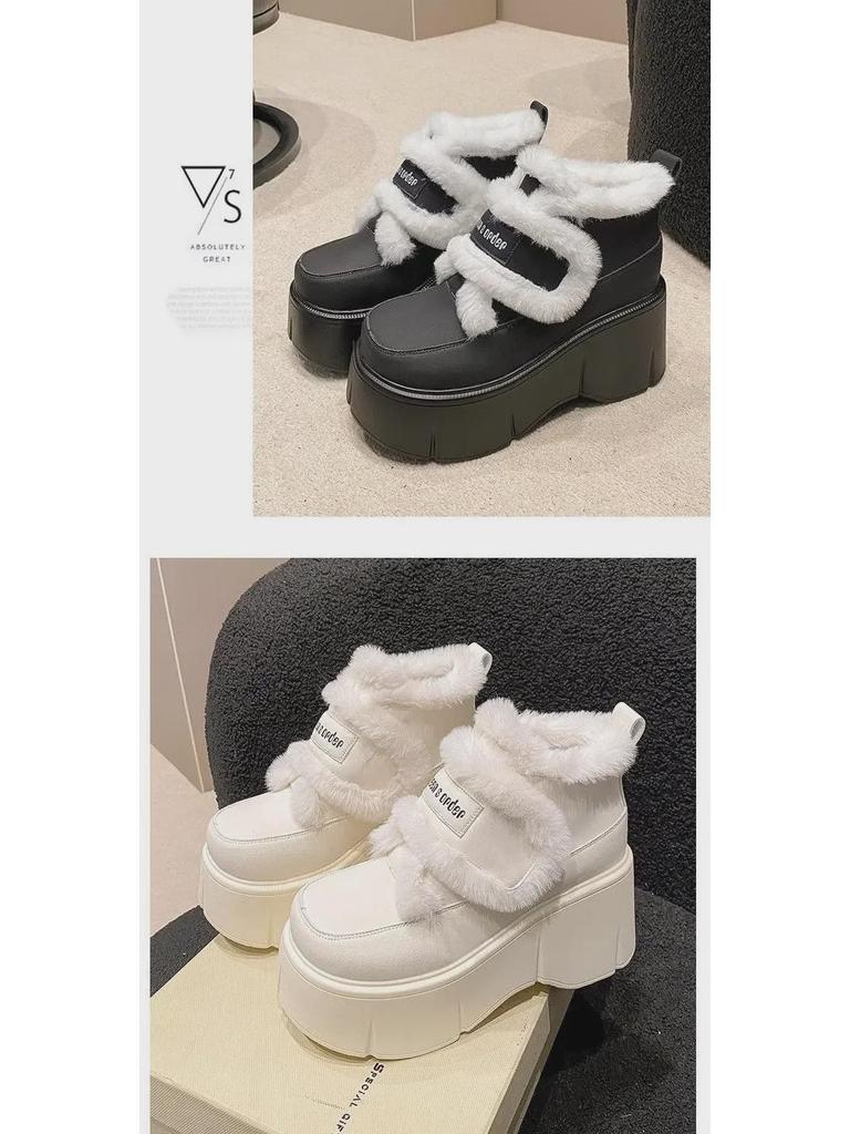 Женские универсальные туфли на платформе из бархата, увеличивающие рост, с застежкой-липучкой, для осени/зимы 2024 г.