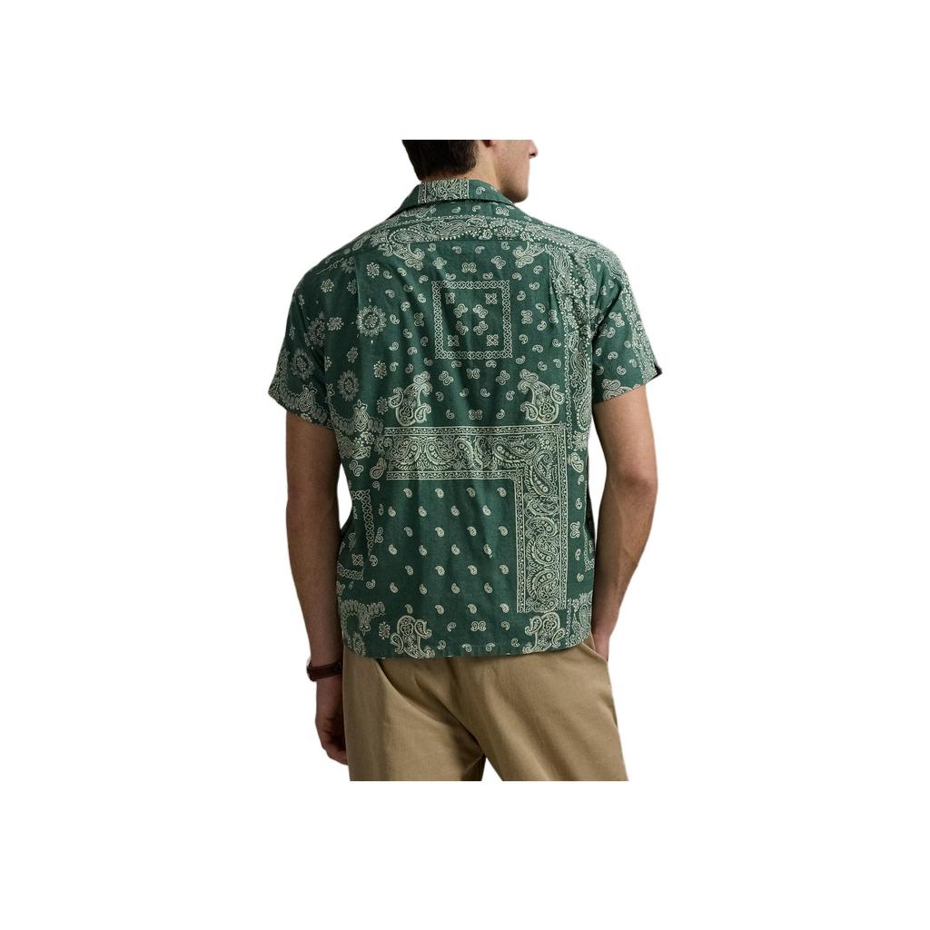 Polo Ralph Lauren Рубашка с коротким рукавом на пуговицах с принтом и лагерем воротником Мужские рубашки Зеленый 710971799-001