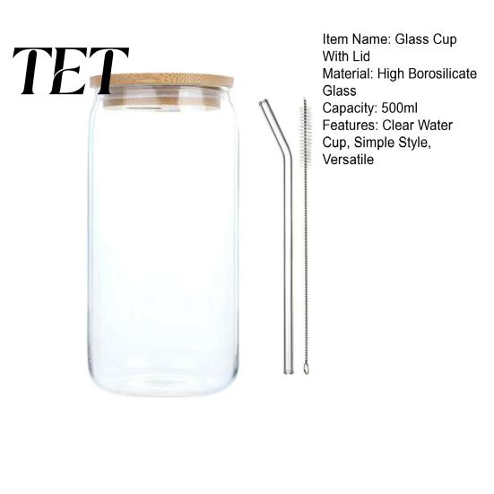Drinking Glass for Iced Coffee Cup with Bamboo Lid, Heat Resistant Borosilicate Tumbler, Retro Mason Mug Hot And Cold Drinks Style Cup, Juice