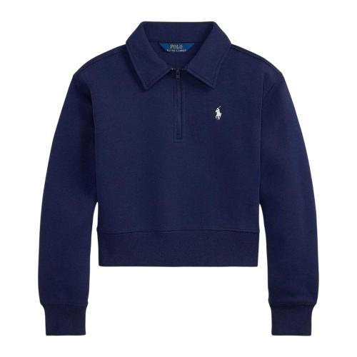 Укороченная флисовая толстовка Ralph Lauren для девочек с молнией на четверть