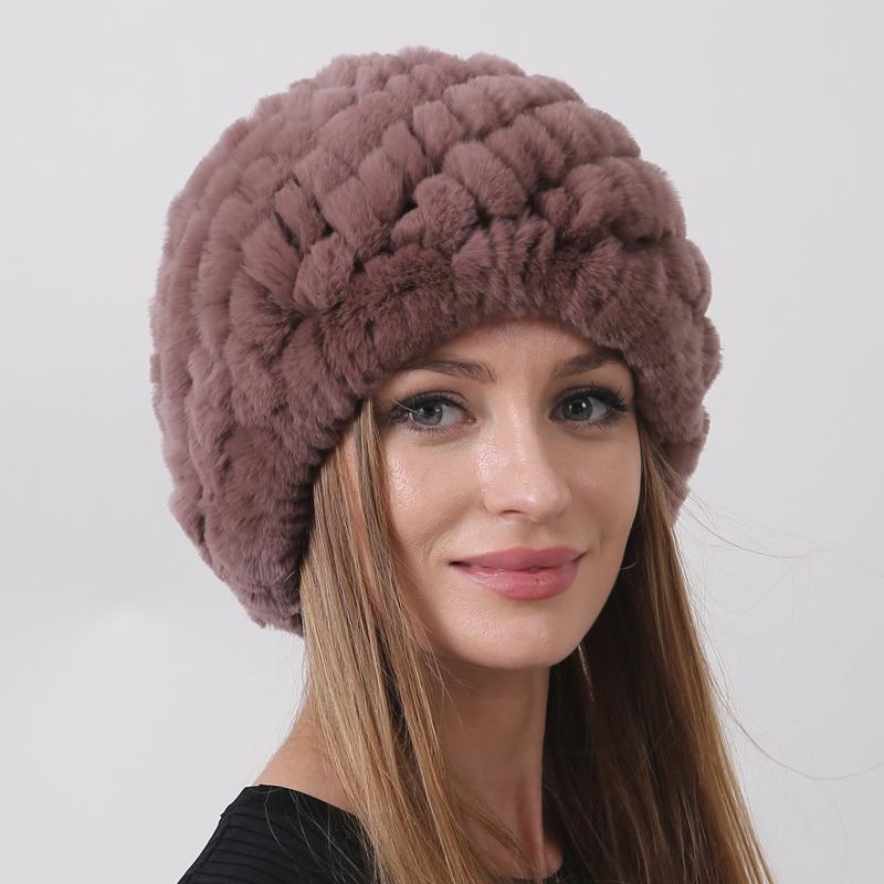 Новая теплая шапка из натурального меха Зимняя женская шапка из меха кролика рекс Толстая подкладка в два слоя Уличная женская шапка-бини Шапки круглой формы Ананас