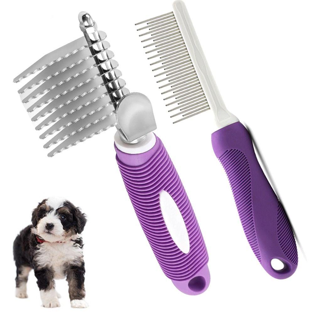 Long & Short Teeth Detangling Pet Comb Stainless Steel Small Pet Hair Brush  Cat Undercoat