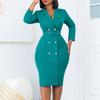 Stylish and Sophisticated Plus Size African Dress with Double-Breasted Design and Suit Collar