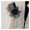 Luxury Black Leather Camellia Houndstooth Phone Case For Samsung Galaxy Z Fold 3 5g Z Fold 4 Elegant Pearl Bracelet Cover