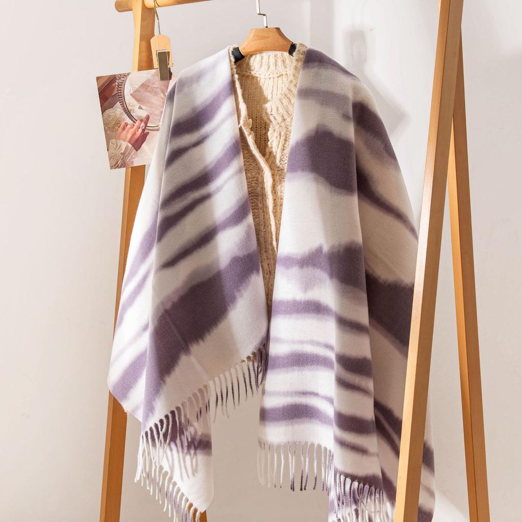 New Soft and Warm Imitation Cashmere Zebra Striped Fringed Scarf High End Women's Scarf Shawl