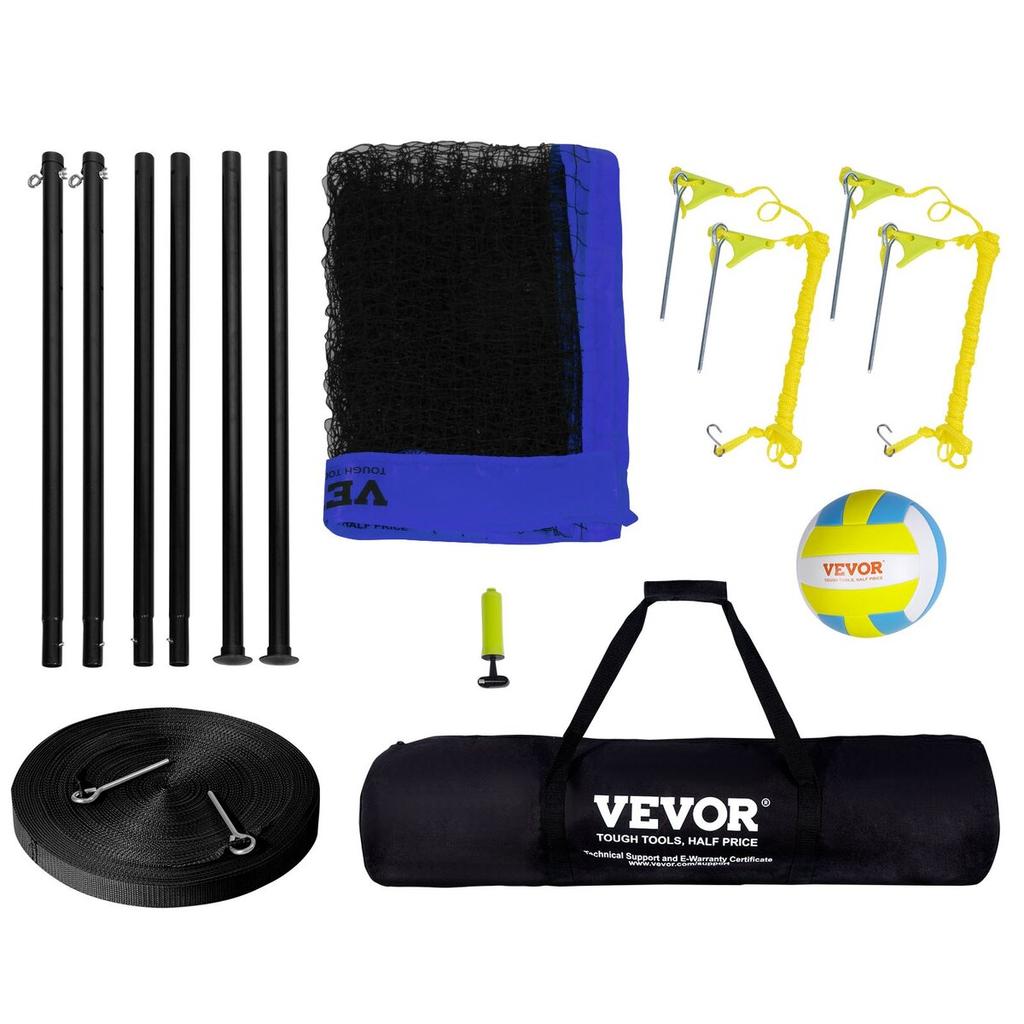 Outdoor Portable Volleyball Net System, Adjustable Height Steel Poles, Professional Volleyball Set with PVC Volleyball, Pump, Carrying Bag, Heavy Duty