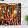 Retro Oil Painting Christmas Shower Curtains Santa Claus Garland Xmas Tree Vintage Fireplace New Year Decor Bathroom Curtain Set
