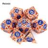 7 Pcs  Copper Blue Metal Dice Circular Hollow Metal Polyhedral Dice Set Suitable for Role-Playing RPG  Board Game Card Game