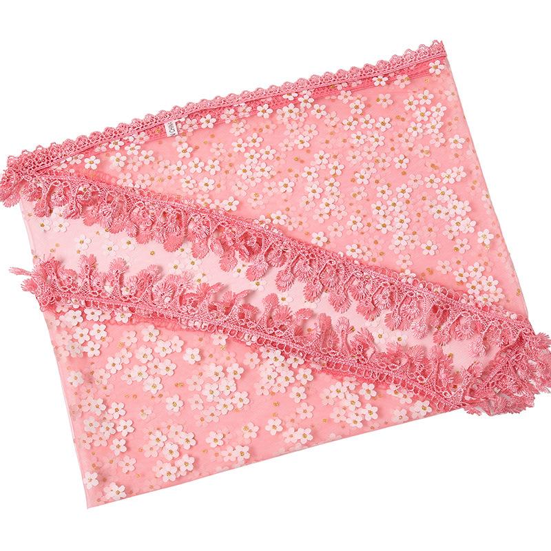 Korean Floral Lace Triangle Scarf with Tassels - Classic Breathable Design for Women