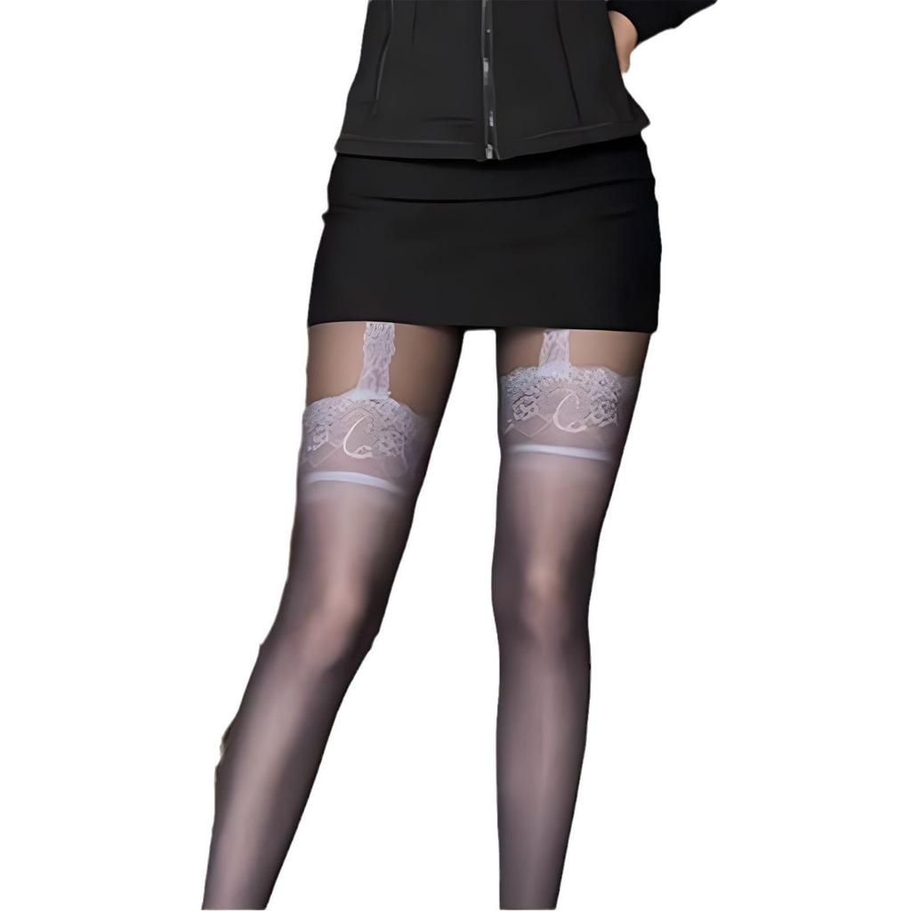 Женские черные шелковые многослойные тонкие кружевные чулки с защитой от защемления