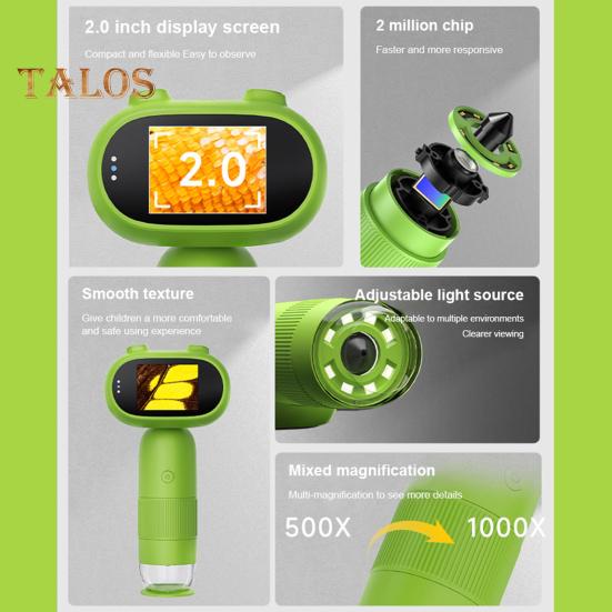 Детский микроскоп лабораторный цифровой микроскоп с подсветкой 2,0-дюймовый IPS-дисплей 200 мегапикселей биологическое насекомое монета лупа игрушечный микроскоп