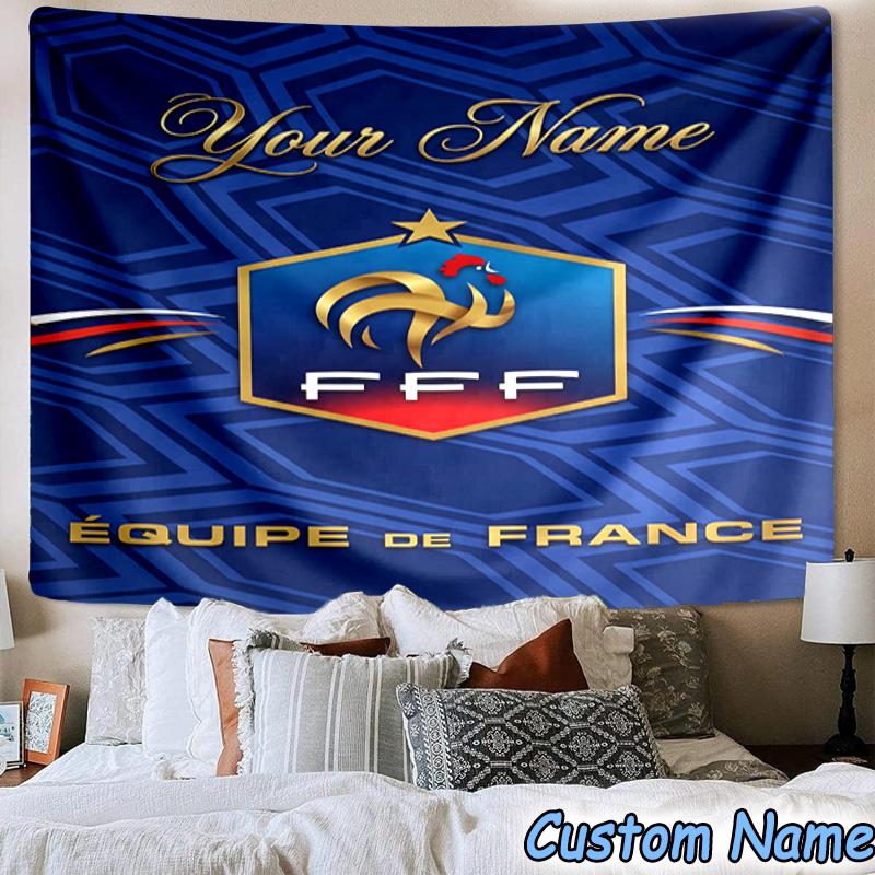 Custom Name France Football Emblem Printed Tapestry, for Bedroom,Livingroom, dormitory, Large Wall Decor, Fabric Decor Fan Birthday Gifts