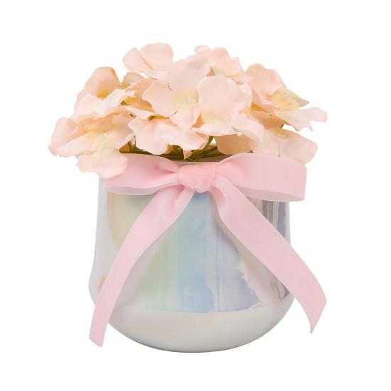 Искусственный цветок в керамической вазе с шелковым бантом Мягкая реалистичная композиция из искусственных цветов Декор для дома, рабочего стола, столешницы