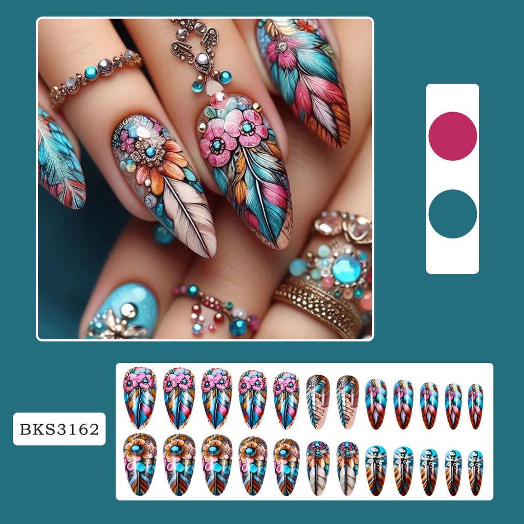24pcs False Nails Blue Gradient Design Fake Nails Art Full Coverage Waterproof Removable Artificial Press On Nails