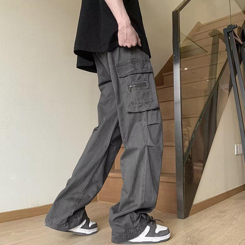 Мужская летняя уличная мода: Свободные повседневные брюки прямого покроя с широкими штанинами