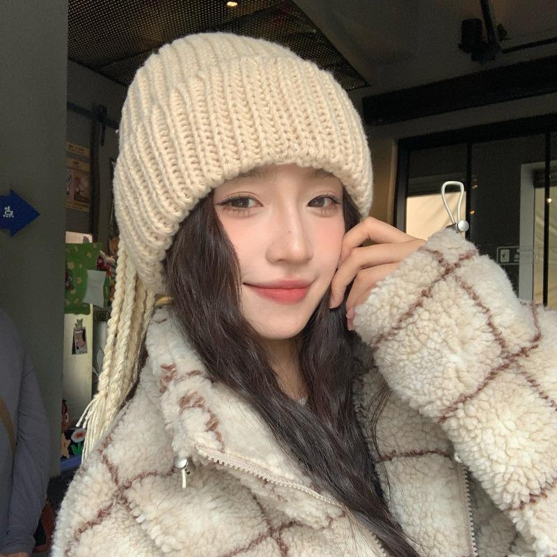 Coarse wool hat New women's autumn and winter warm fashion thickened small face big head circumference knitted hat tide