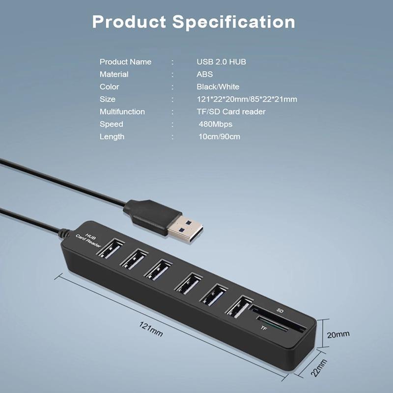 5/8-портовый USB-концентратор-расширитель-адаптер USB-концентратор 2.0 Многопортовый USB-разветвитель Док-станция SD/TF Card U Устройство чтения дисков Высокоскоростной OTG для ПК, планшета, ноутбука