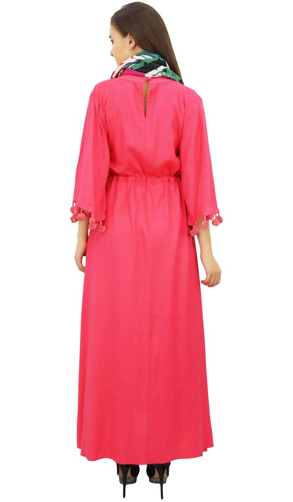 Bimba Женское повседневное платье макси с помпонами и рукавами-колокольчиками цвета морской волны с шарфом -