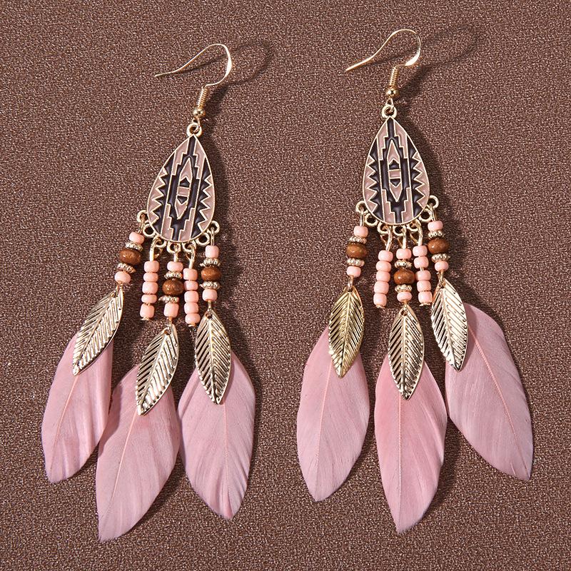 Bohemian Long Feather Dangle Earrings For Women Beach Chain Tassel Drop Earrings Wedding Bride Jewelry Girl Gift