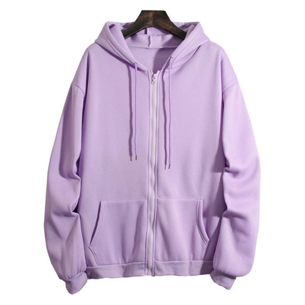 Женская модная повседневная однотонная толстовка с капюшоном и застежкой-молнией с длинным рукавом